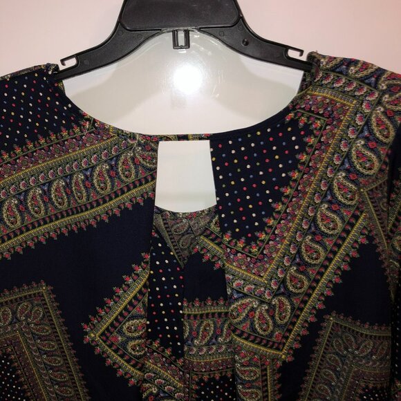 ING Womens Plus Size 5X Navy Blue Paisley Long Sleeve Shirt Blouse Top 30W 32W - Picture 10 of 10